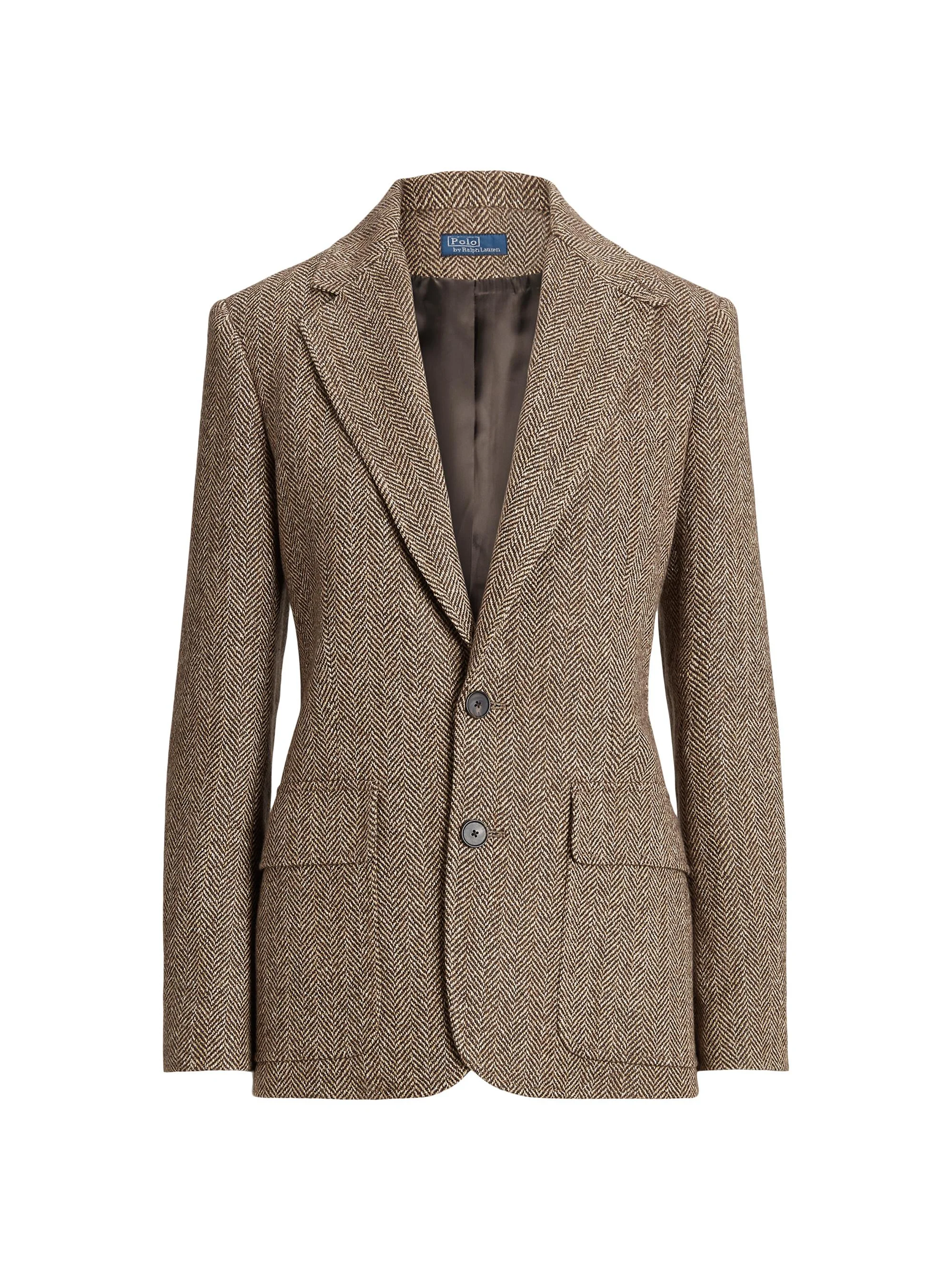 Women's Herringbone Linen-Blend Blazer - Brown Cream Herringbone - 1