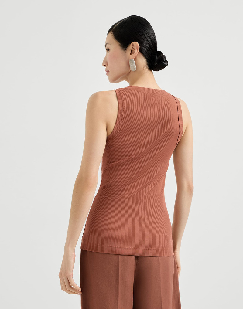 Brunello Cucinelli Stretch cotton ribbed jersey top with shiny trim outlook