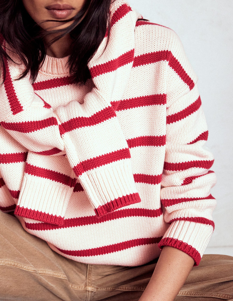 Lucy Oversized Cotton Jumper-Ivory, Red Stripe 5