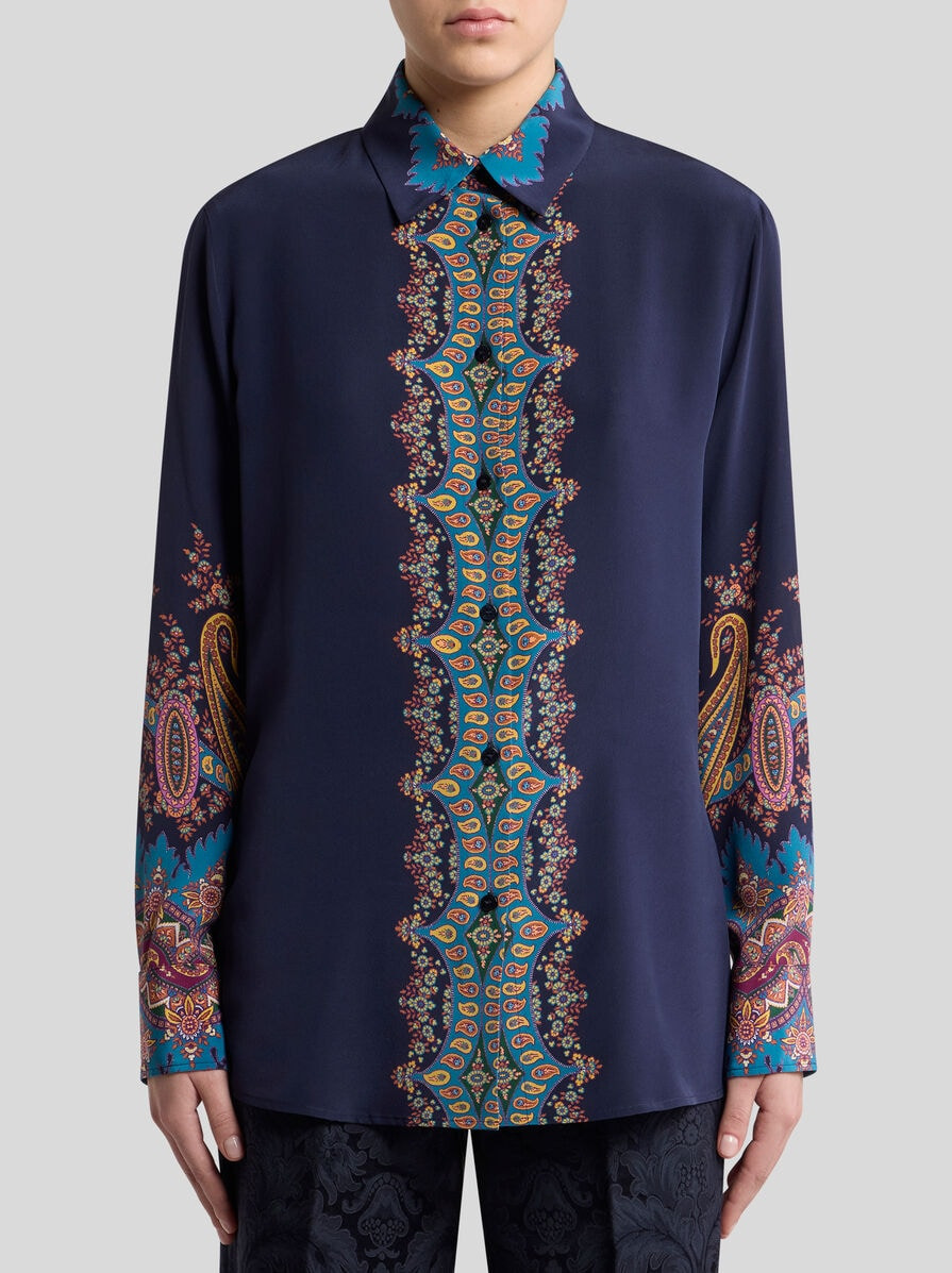 SILK SHIRT WITH PLACED PRINT - 2