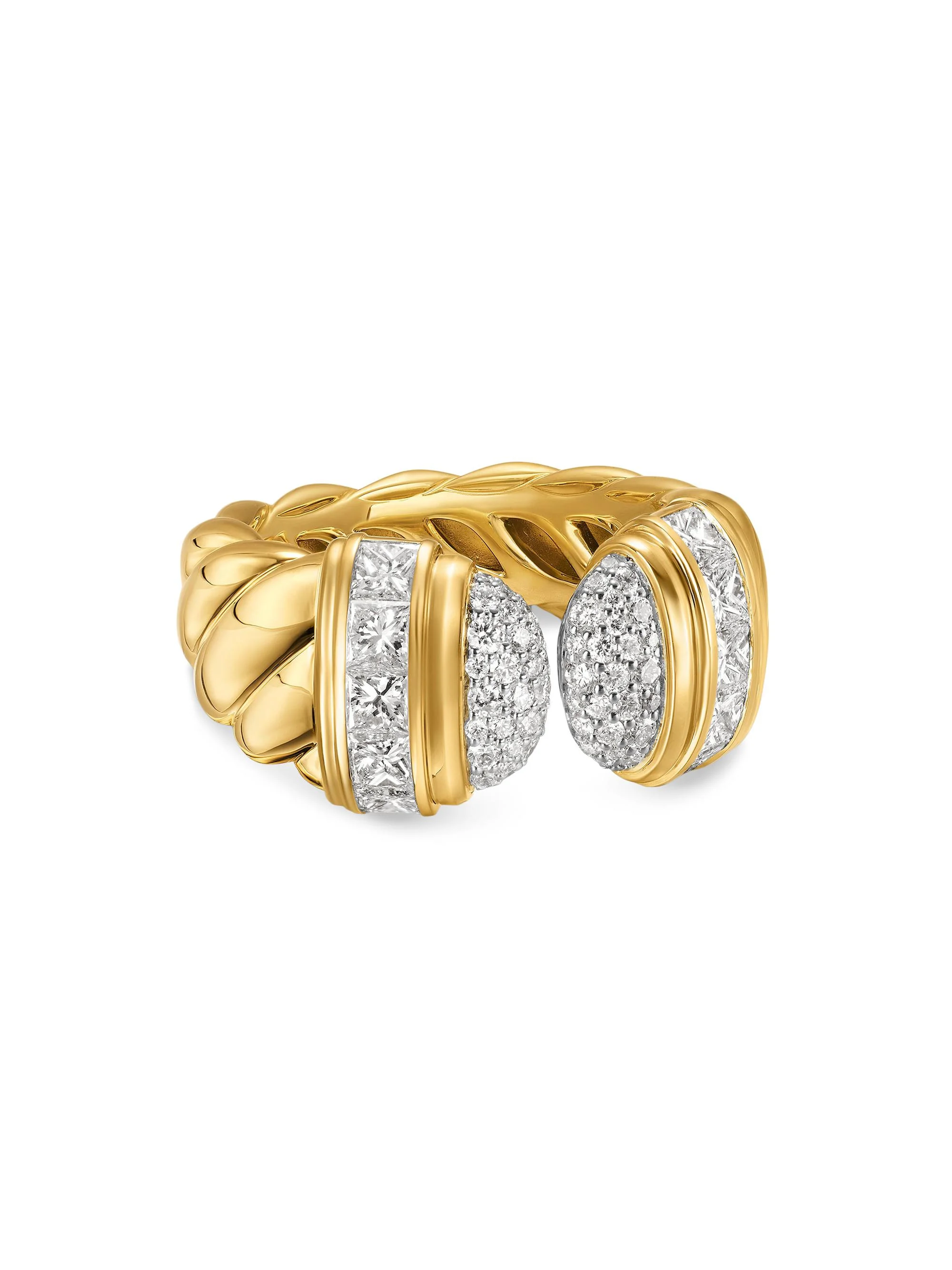 Women's Sculpted Cable Open Cocktail Ring in 18K Yellow Gold - Diamond - 1