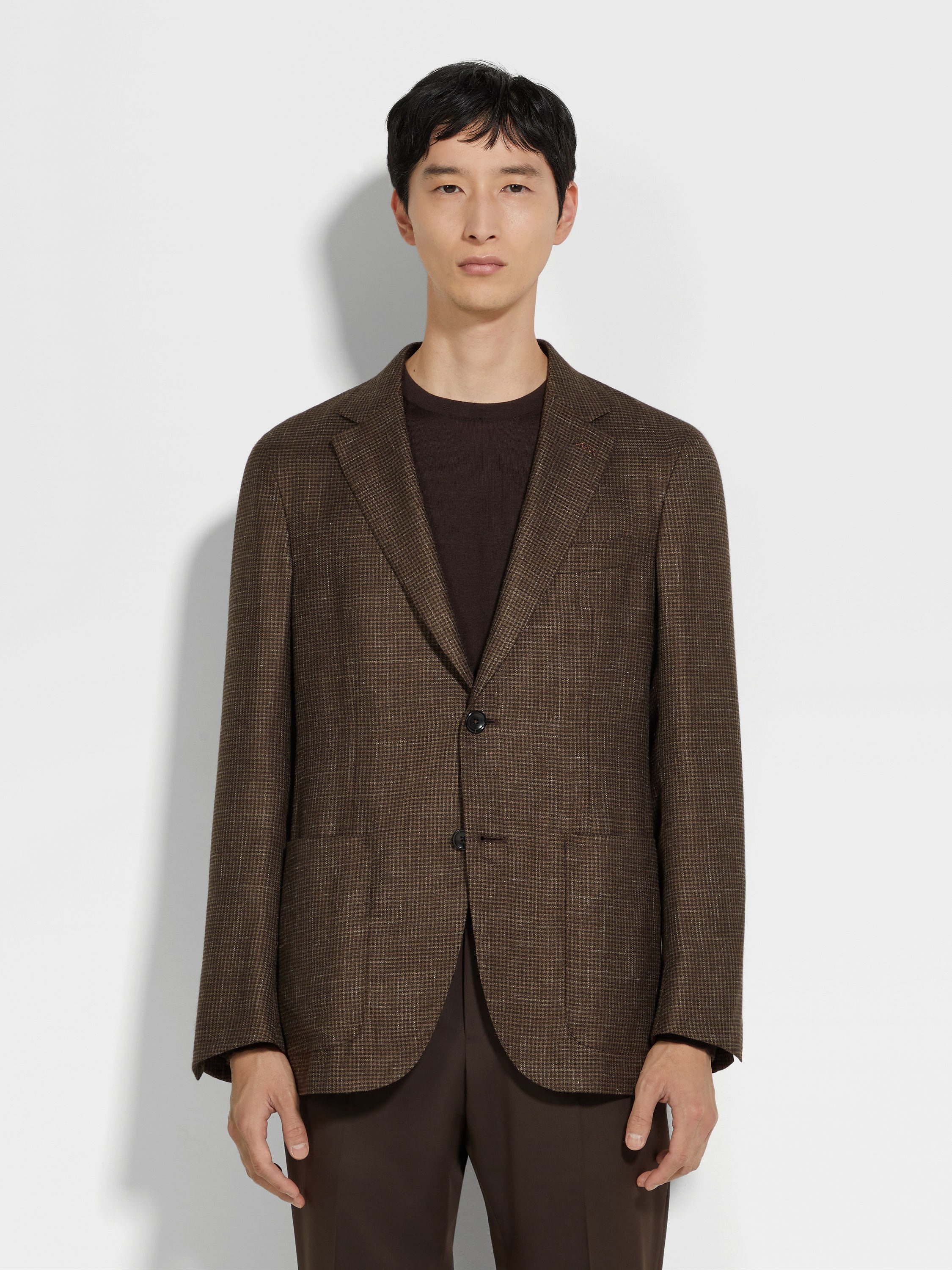 BROWN AND DARK BROWN CASHMERE SILK AND LINEN JACKET - 4
