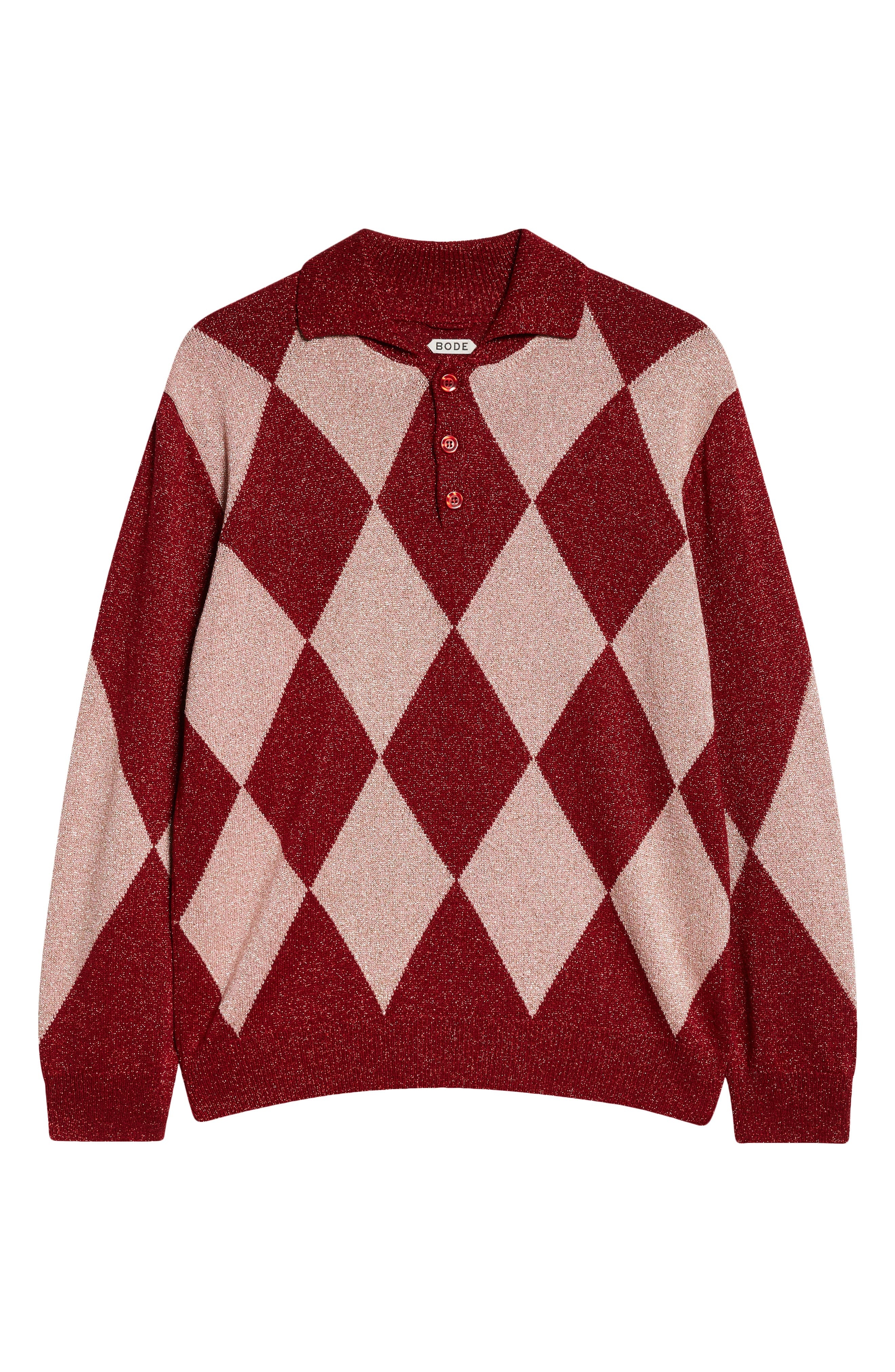 Bode Jockey Metallic Argyle Polo in Pink Multi at Nordstrom - 5