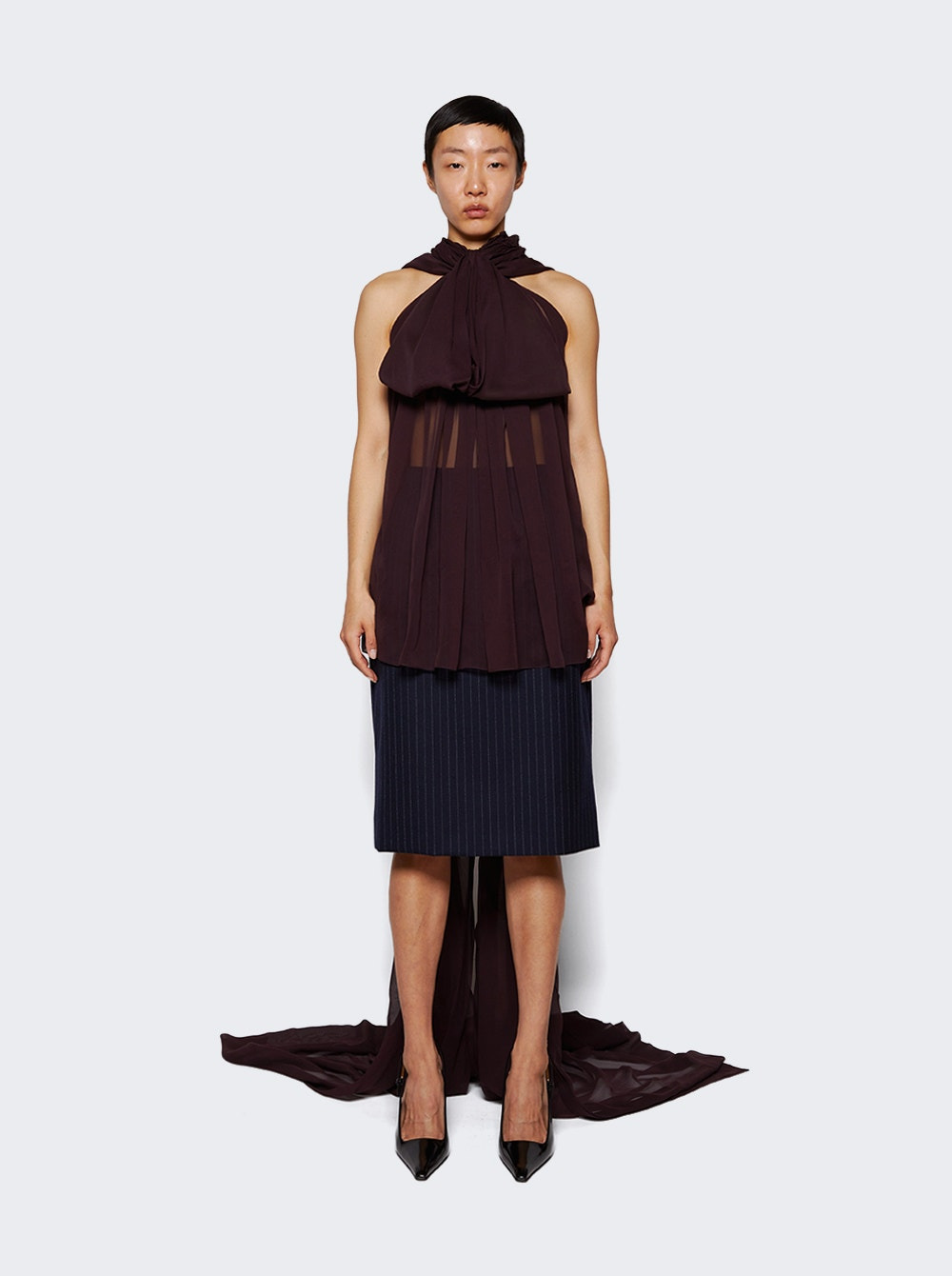 Lavalliere Neck Blouse Bordeaux Fonce - 3