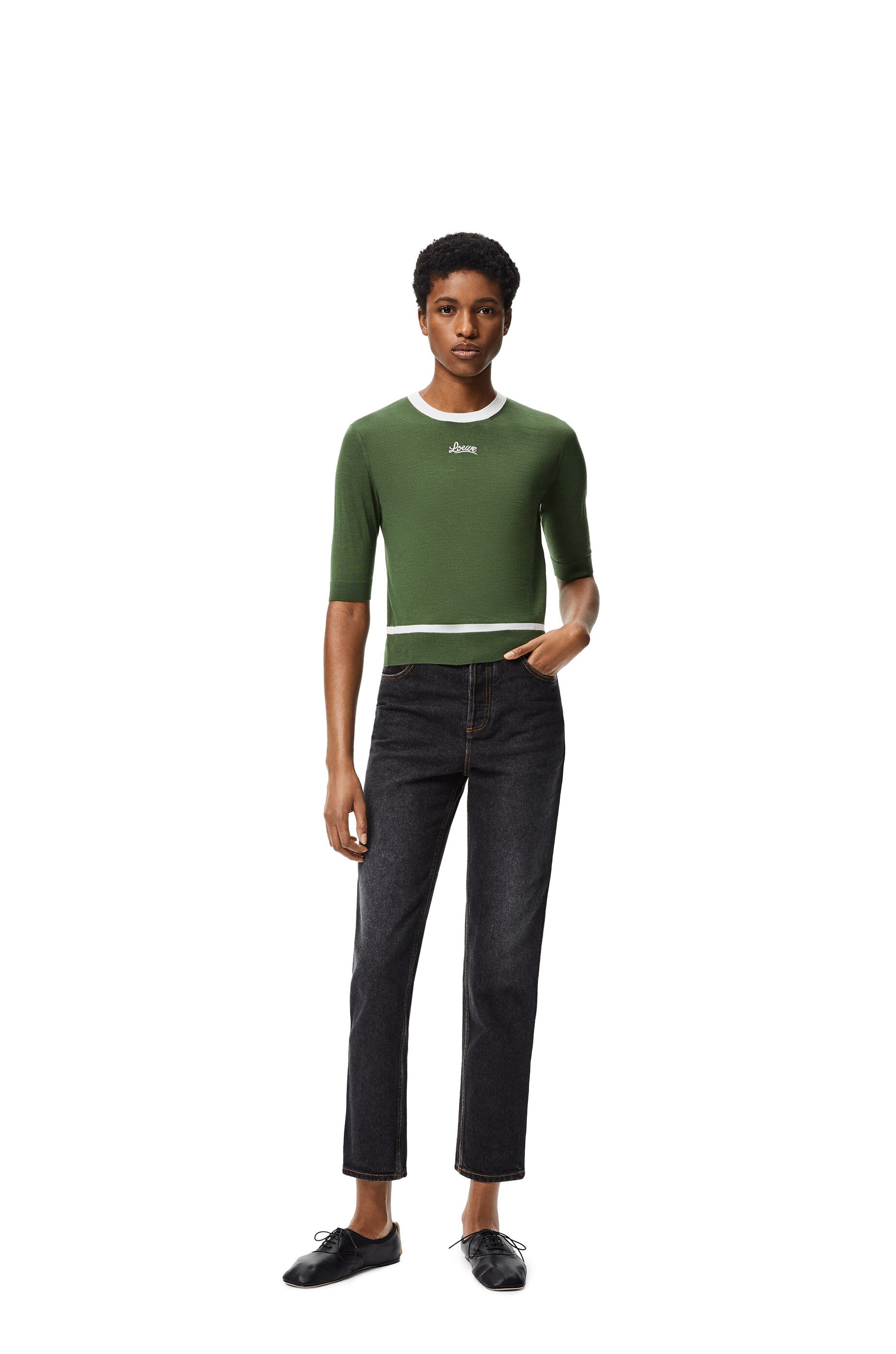 LOEWE lurex embroidered cropped sweater in wool - 2