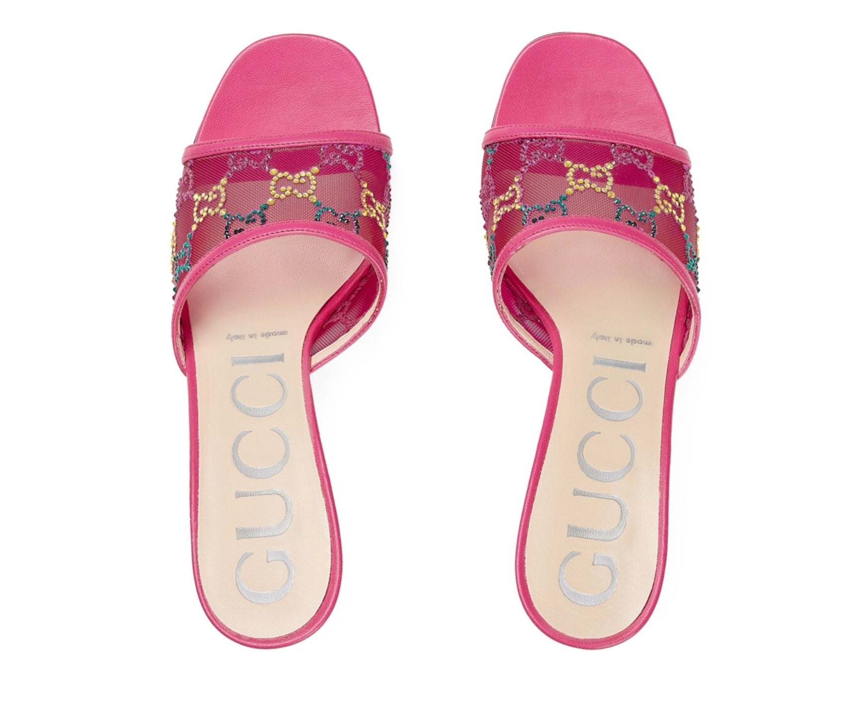 Gucci GG Crystals Mid Heel Slide Sandals - 3