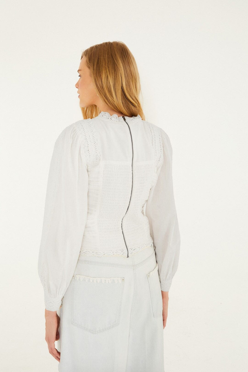 Off-White Crew Neck Long Sleeve Crochet Blouse 3