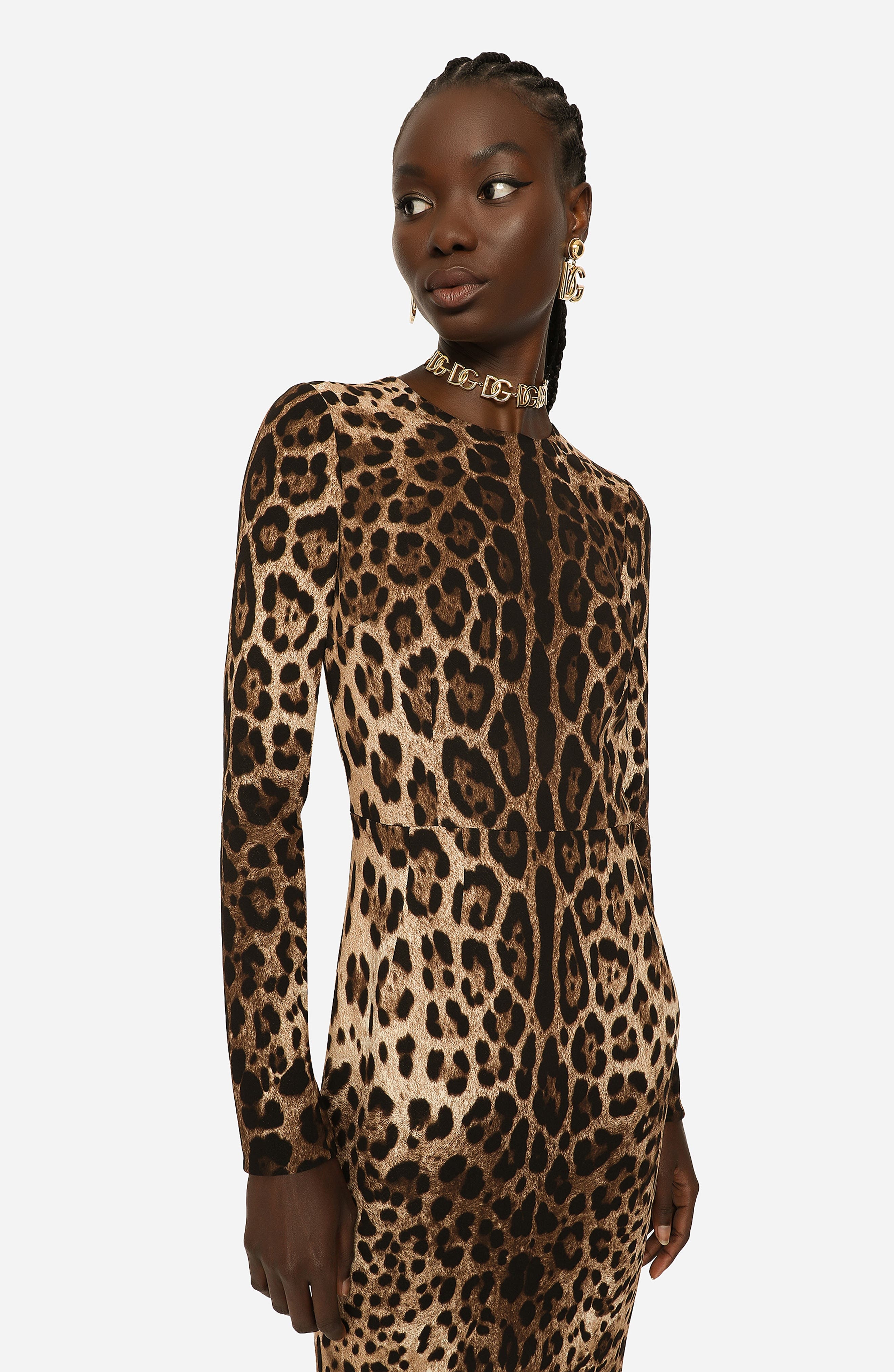 Leopard Print Long Sleeve Sheath Dress - 3