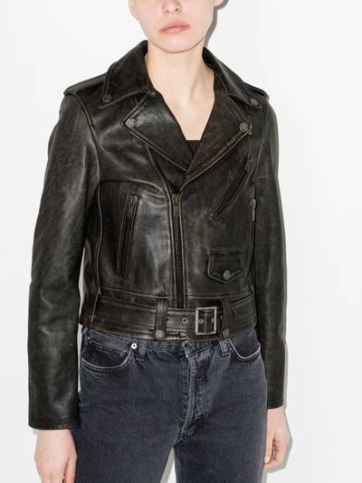 Golden Goose distressed-effect leather biker jacket outlook