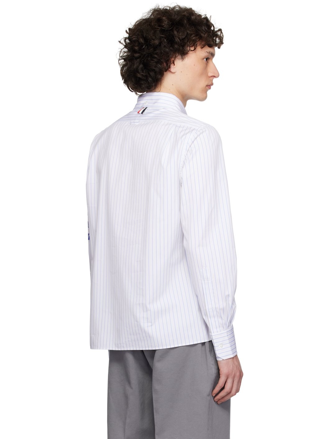 White & Blue Straight Fit BD L/S Step Hem Shirt - 3