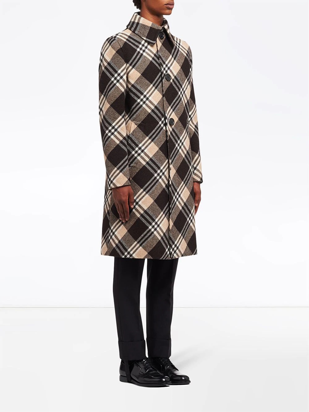 check-print wool coat - 3