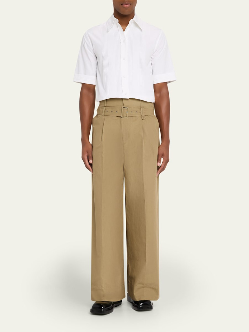 Simone Rocha Men's Olive Belted Cotton Wide-Leg Pants outlook