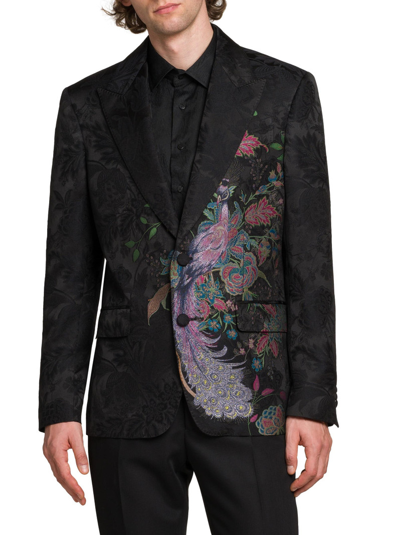 Men's Peacock Wool Blend Blazer - Multicolor Black Base 3