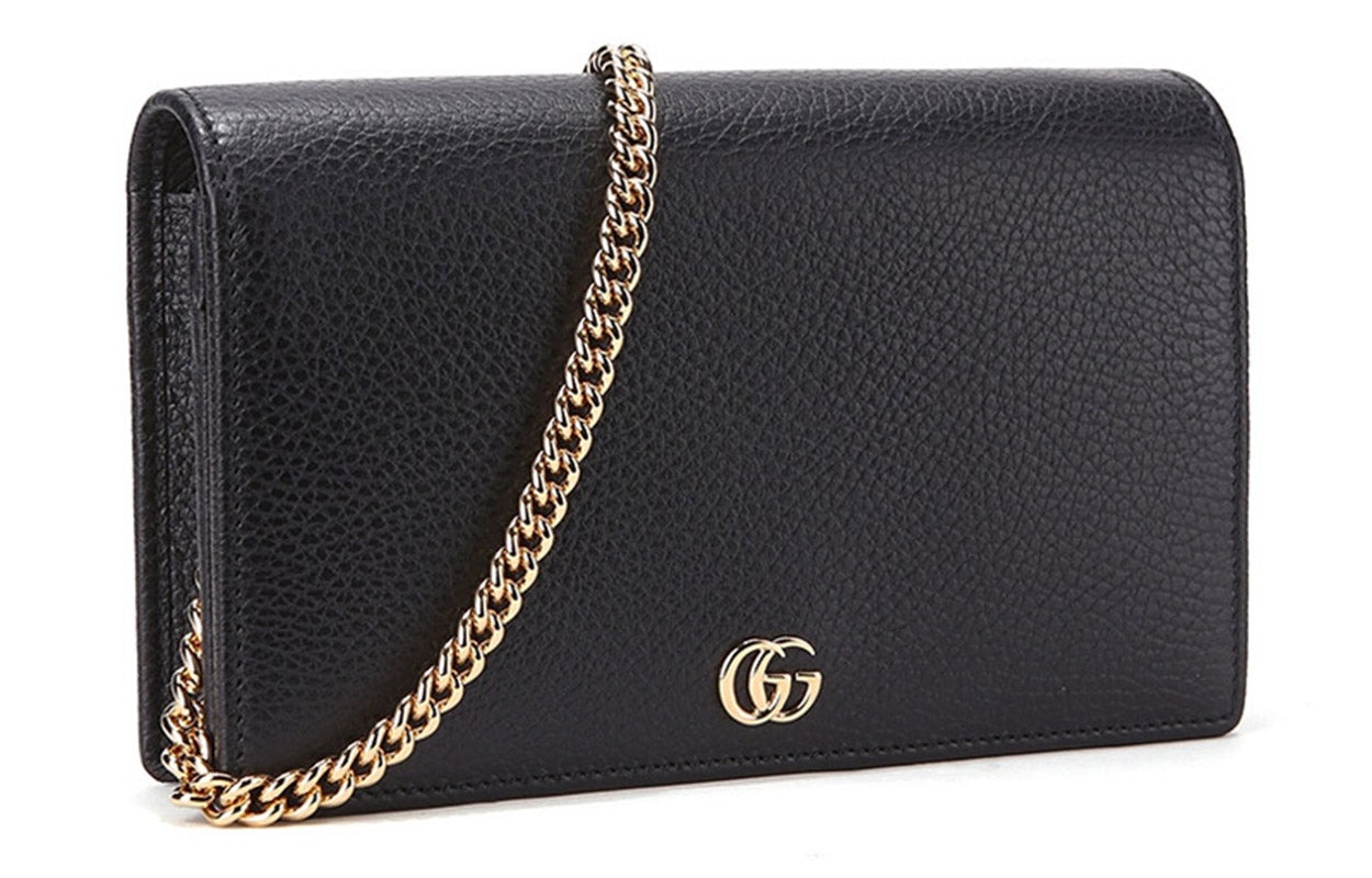 (WMNS) Gucci Marmont Leather Mini Chain Bag 'Black Gold' 497985-CAO0G-1000 - 2