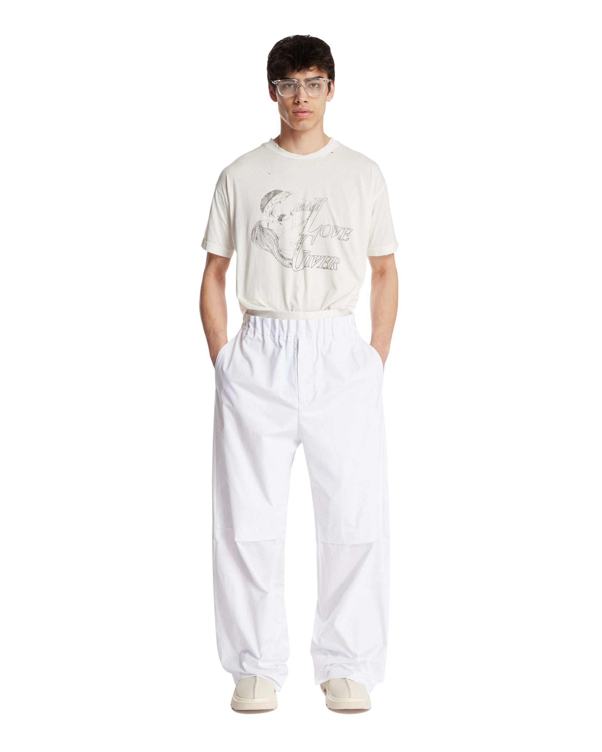 White Cotton T-Shirt with Print - 2