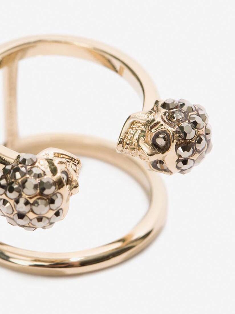 Twin Skull Double Ring in Light Gold - 3