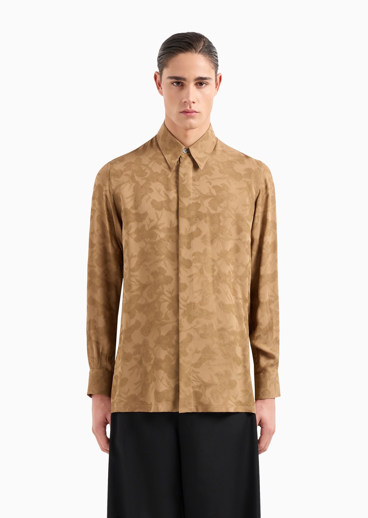 Viscose shirt with jacquard floral motif - 2