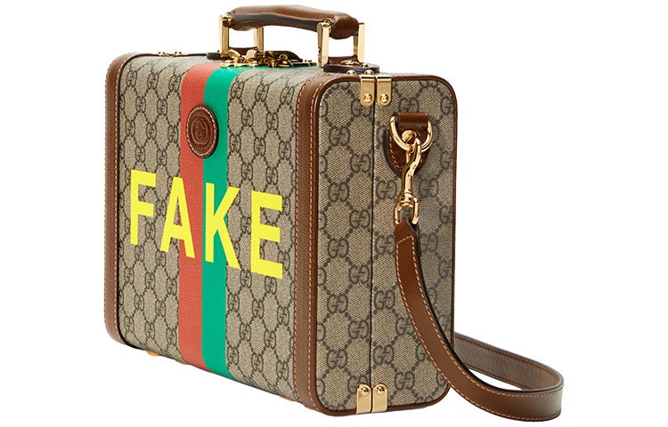 Gucci Fake Not Series Alphabet Stripe Printing Logo Leather Logo Canvas handbag Unisex / Brown 63358 - 2