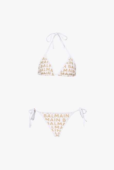 White and gold bikini with Balmain monogram motif - 1