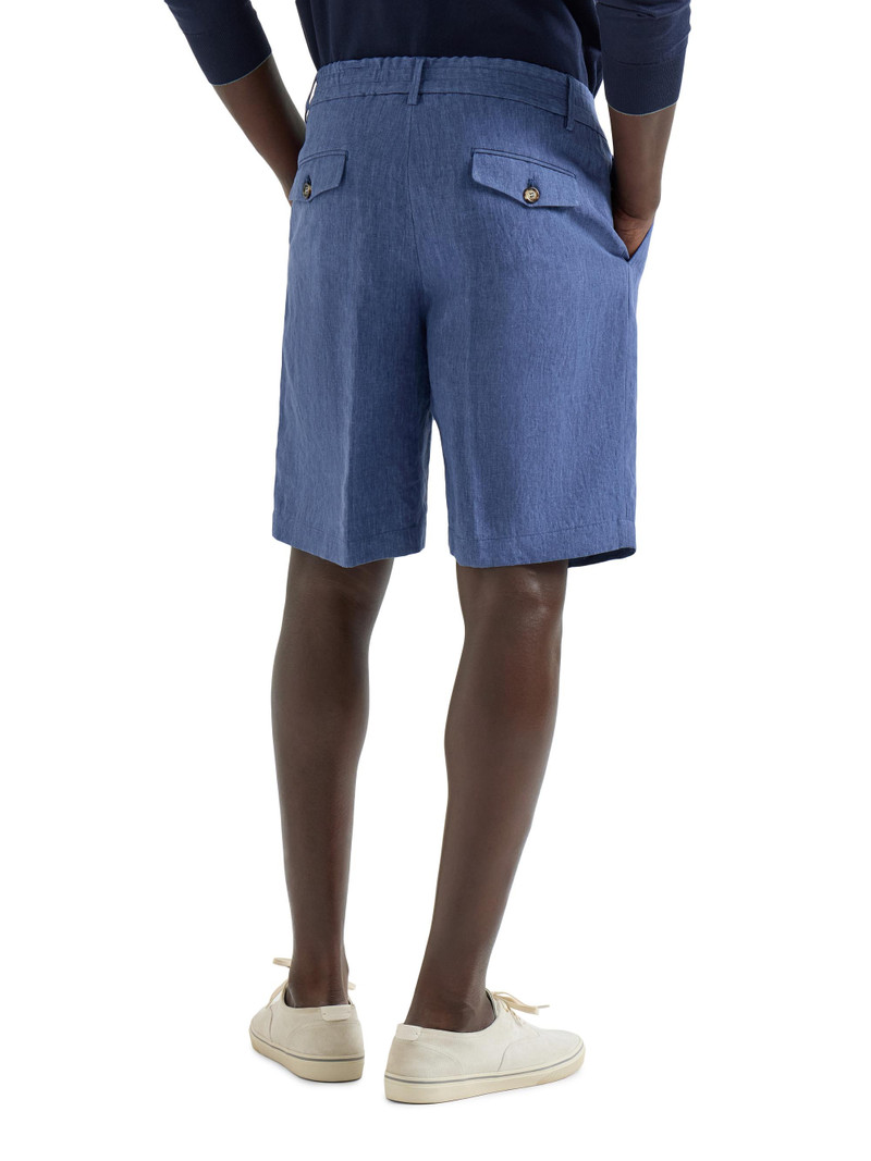 Men's Lightweight Délavé Linen Bermuda Shorts with Elasticated Waistband - Denim 3