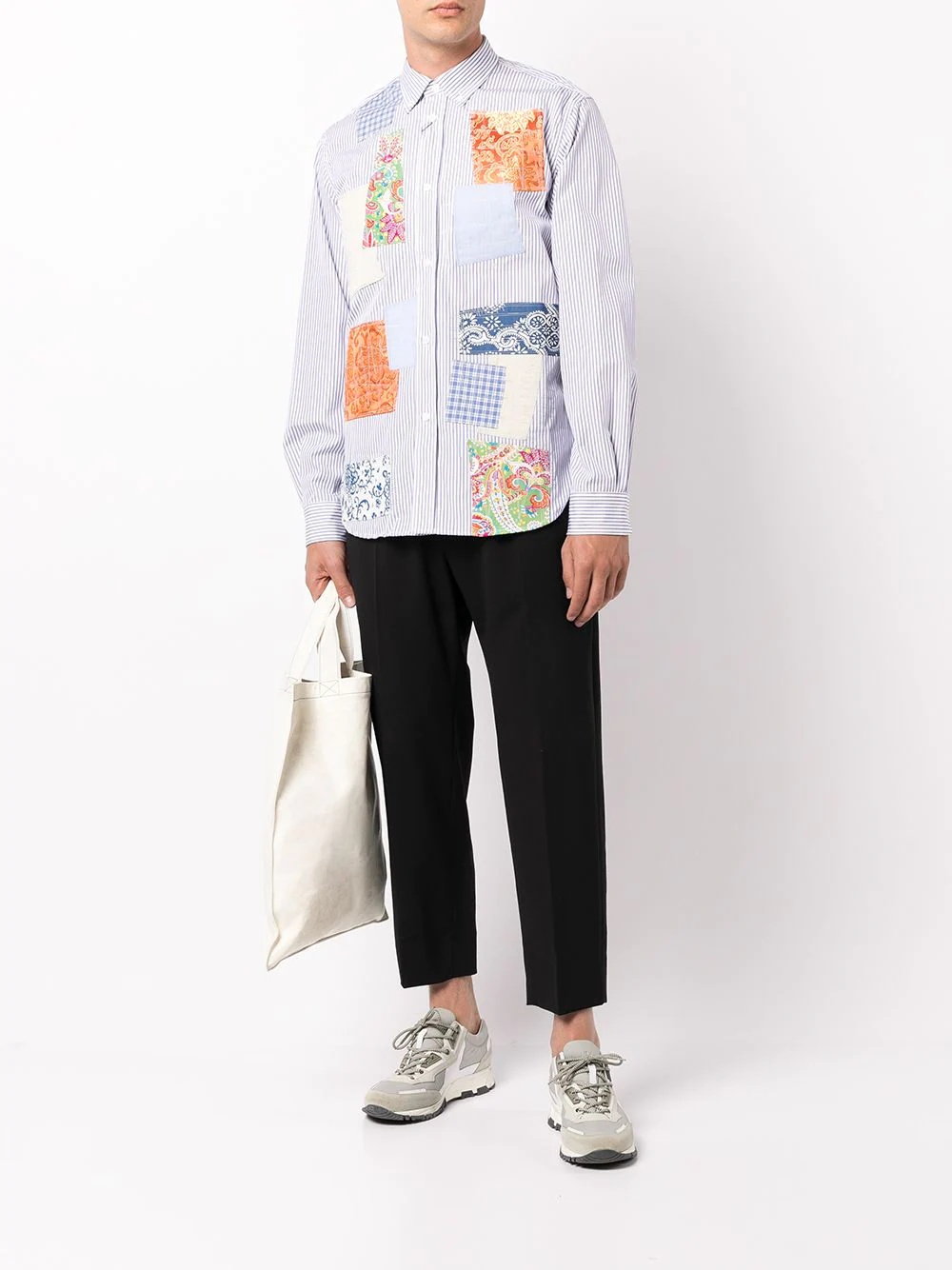 button-down patchwork cotton shirt - 2