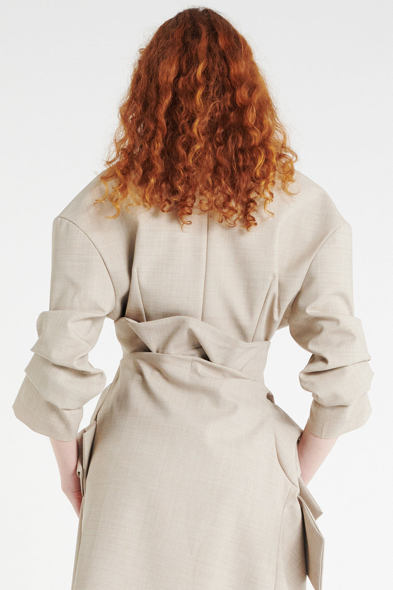 TAILORED BODYSUIT WITH SHIRT COLLAR INSERT BEIGE MELANGE 5