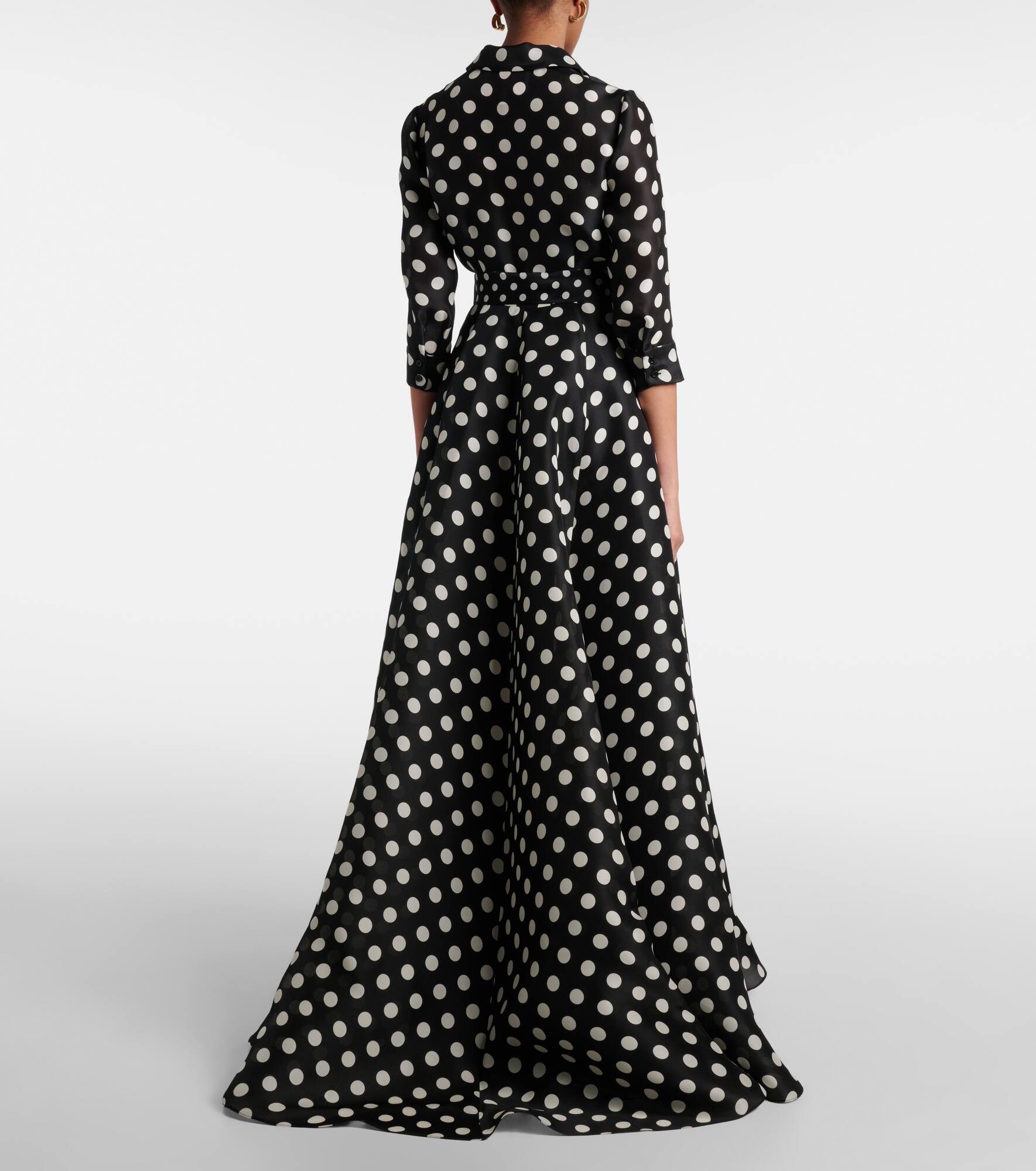 Floral-appliqué polka-dot silk gown - 3