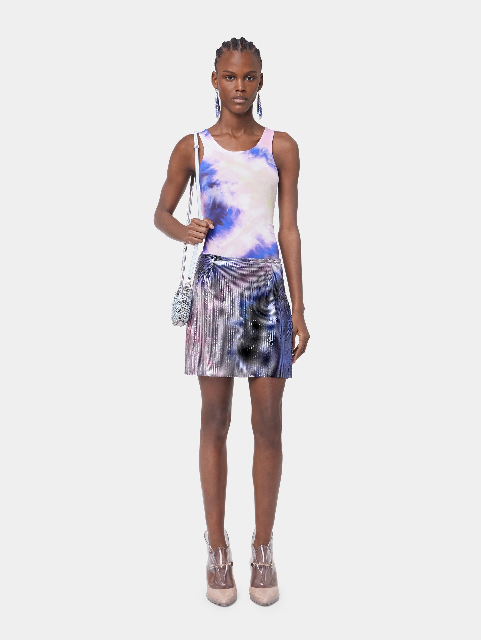 BLUE TIE-DYE MINI SKIRT IN PRINTED MESH - 2