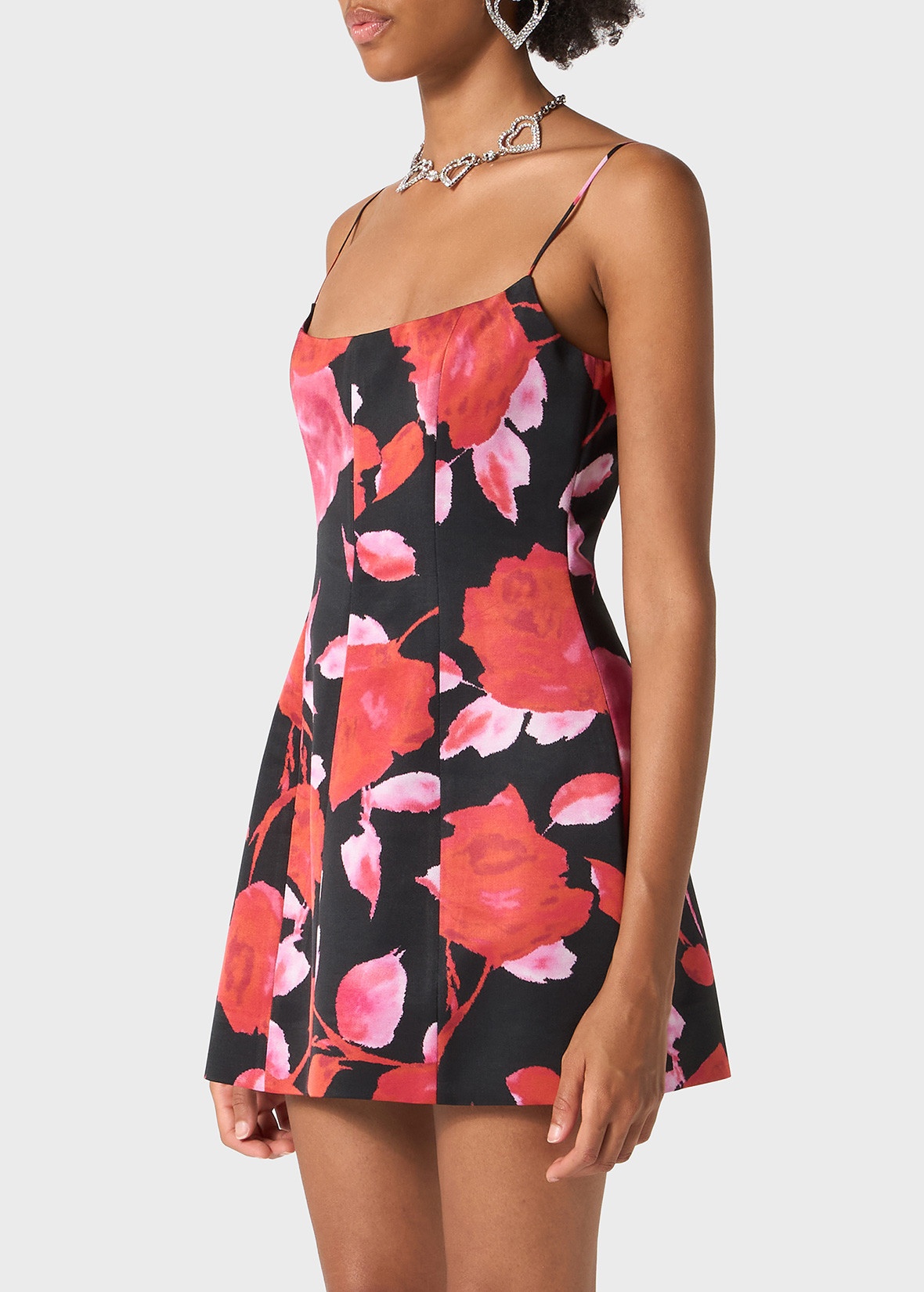 MINI DRESS IN PRINTED SATIN WITH SHAPED SKIRT - 5