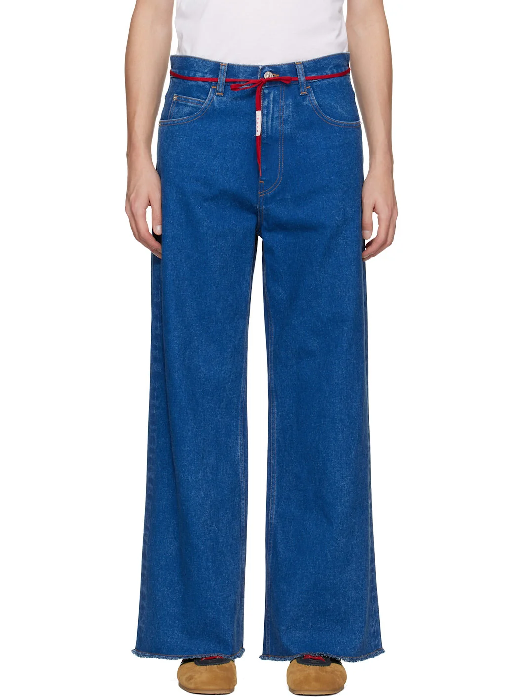 Blue Low Rise 'Red Belt' Jeans - 1