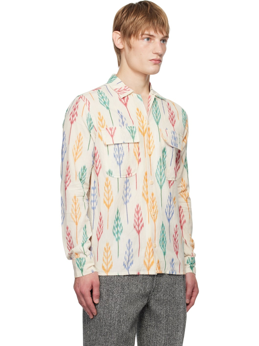 Off-White Ikat Print Brushed Cotton Camp Collar Shirt - 2