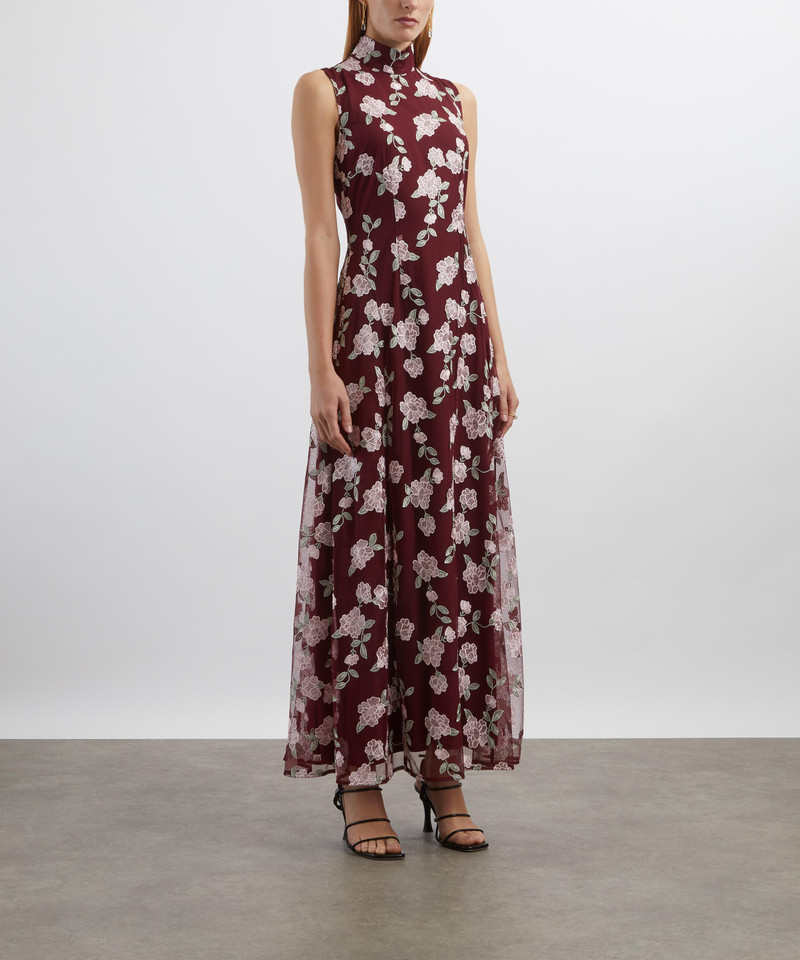 ROTATE Sleeveless Bordeaux Flower Print Maxi Dress outlook