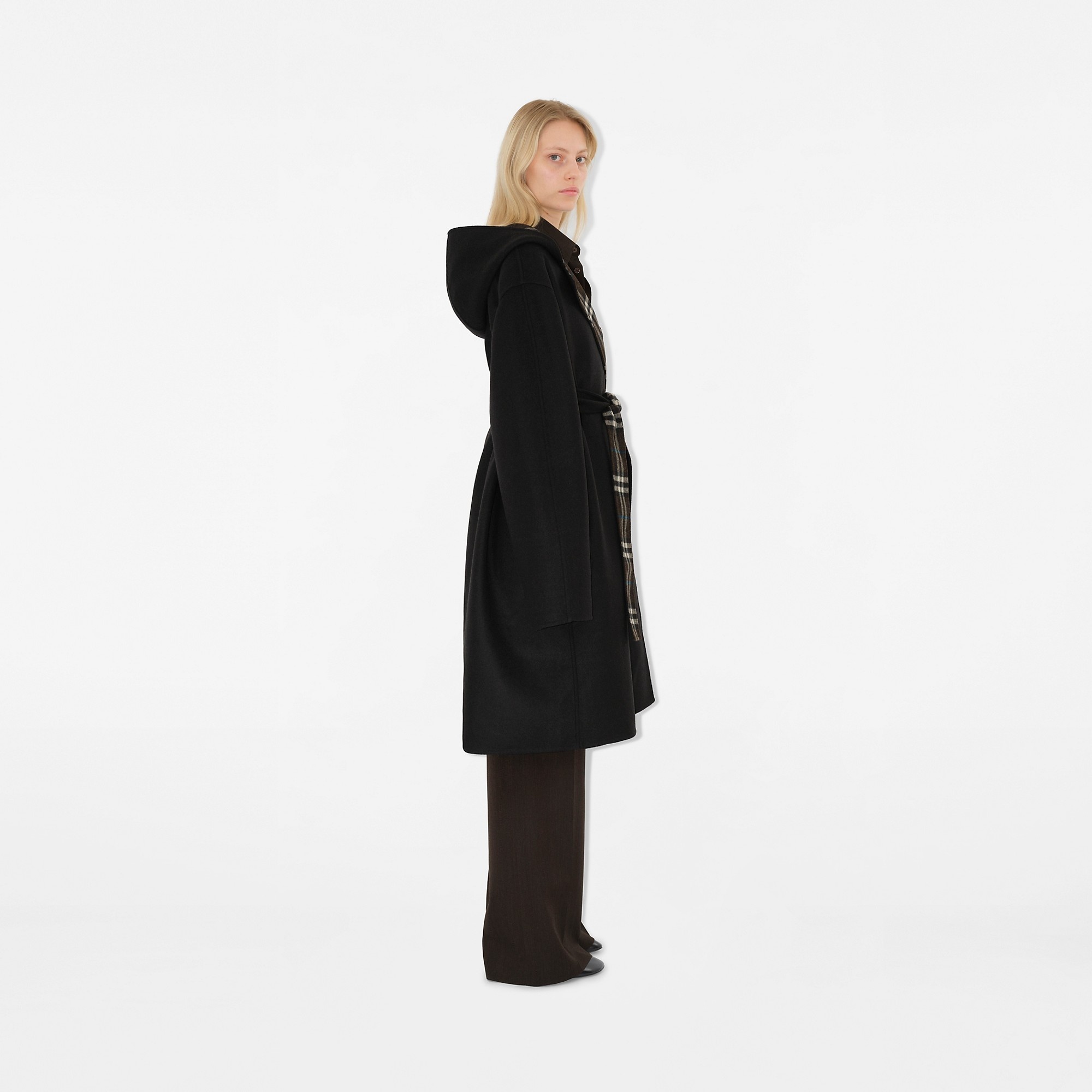 Mid-length Reversible Check Wool Car Coat - 3