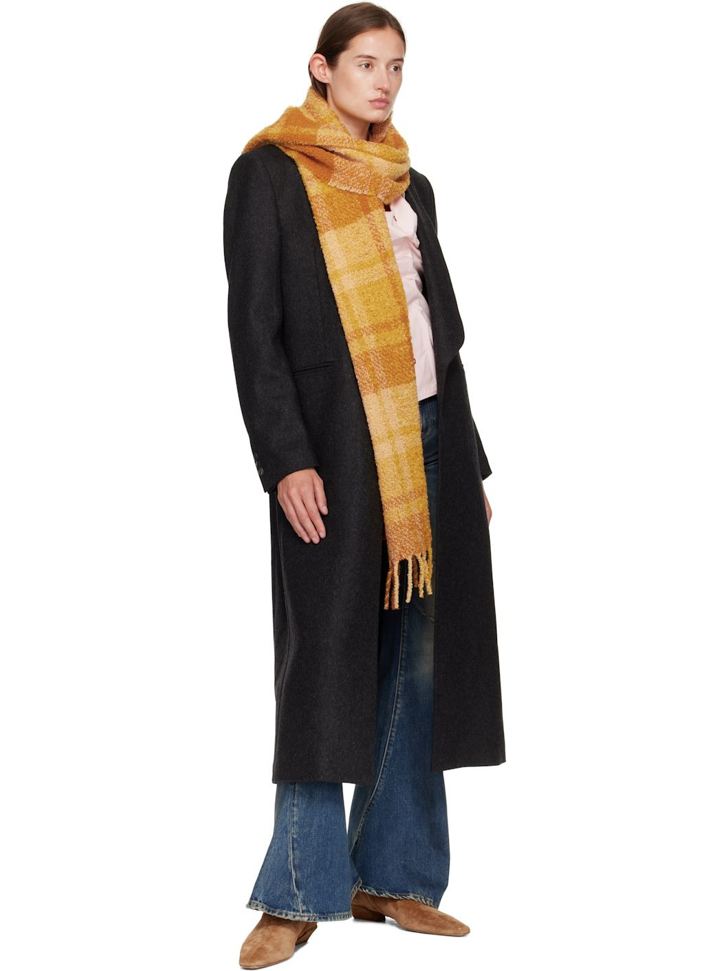 Yellow Check Print Scarf - 2
