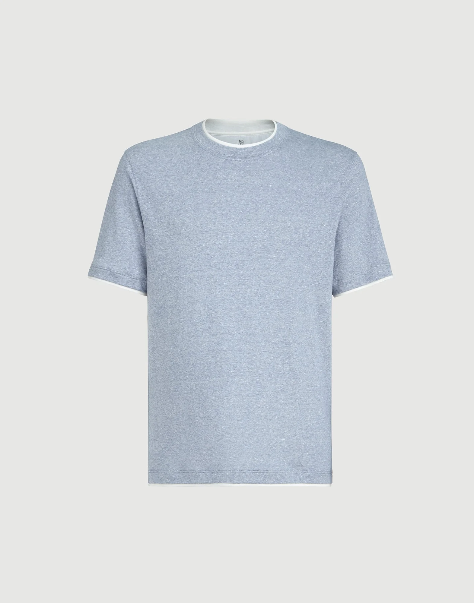 Linen and cotton jersey crew neck T-shirt with faux-layering - 1