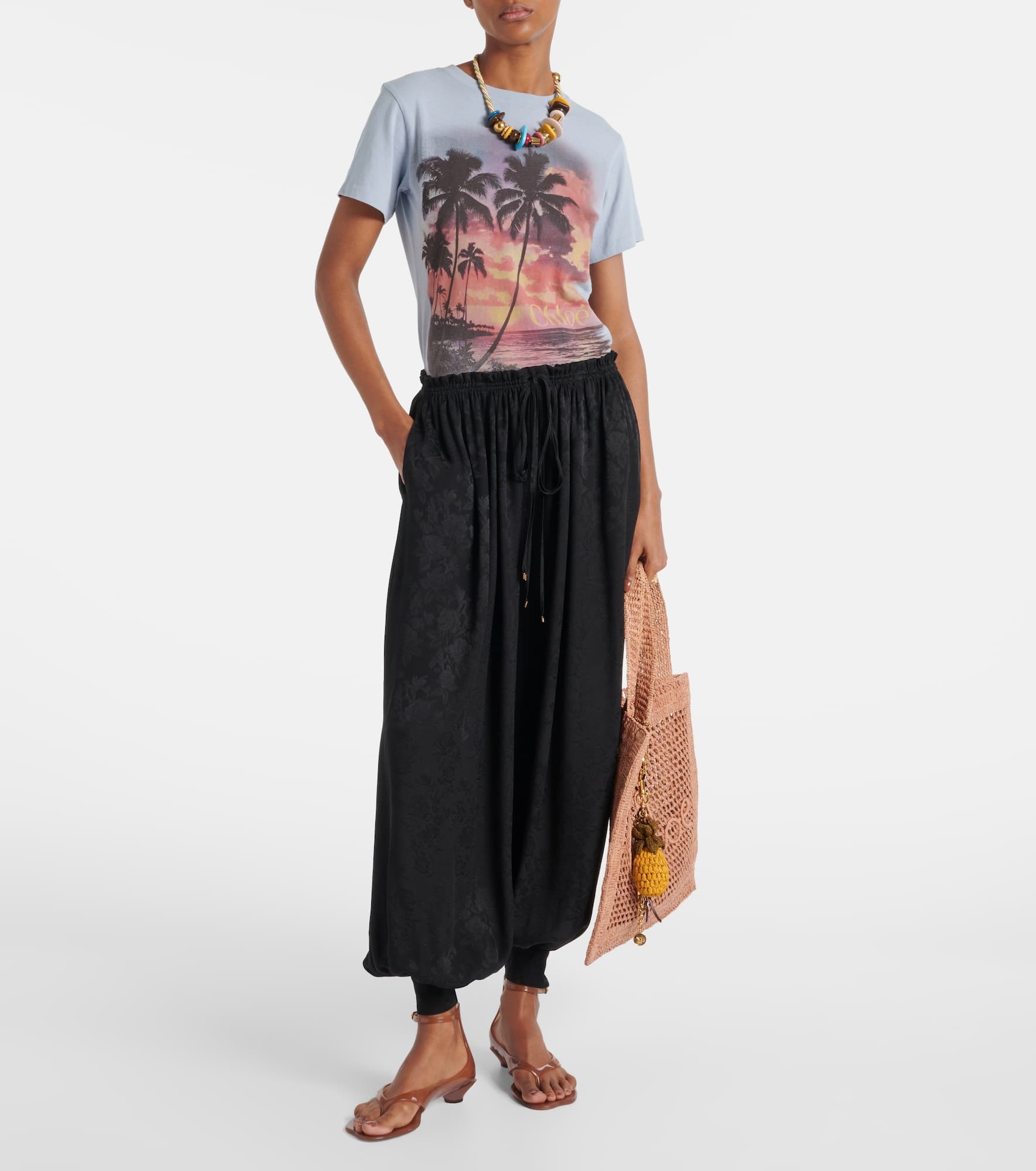 Silk jacquard wide-leg pants - 2