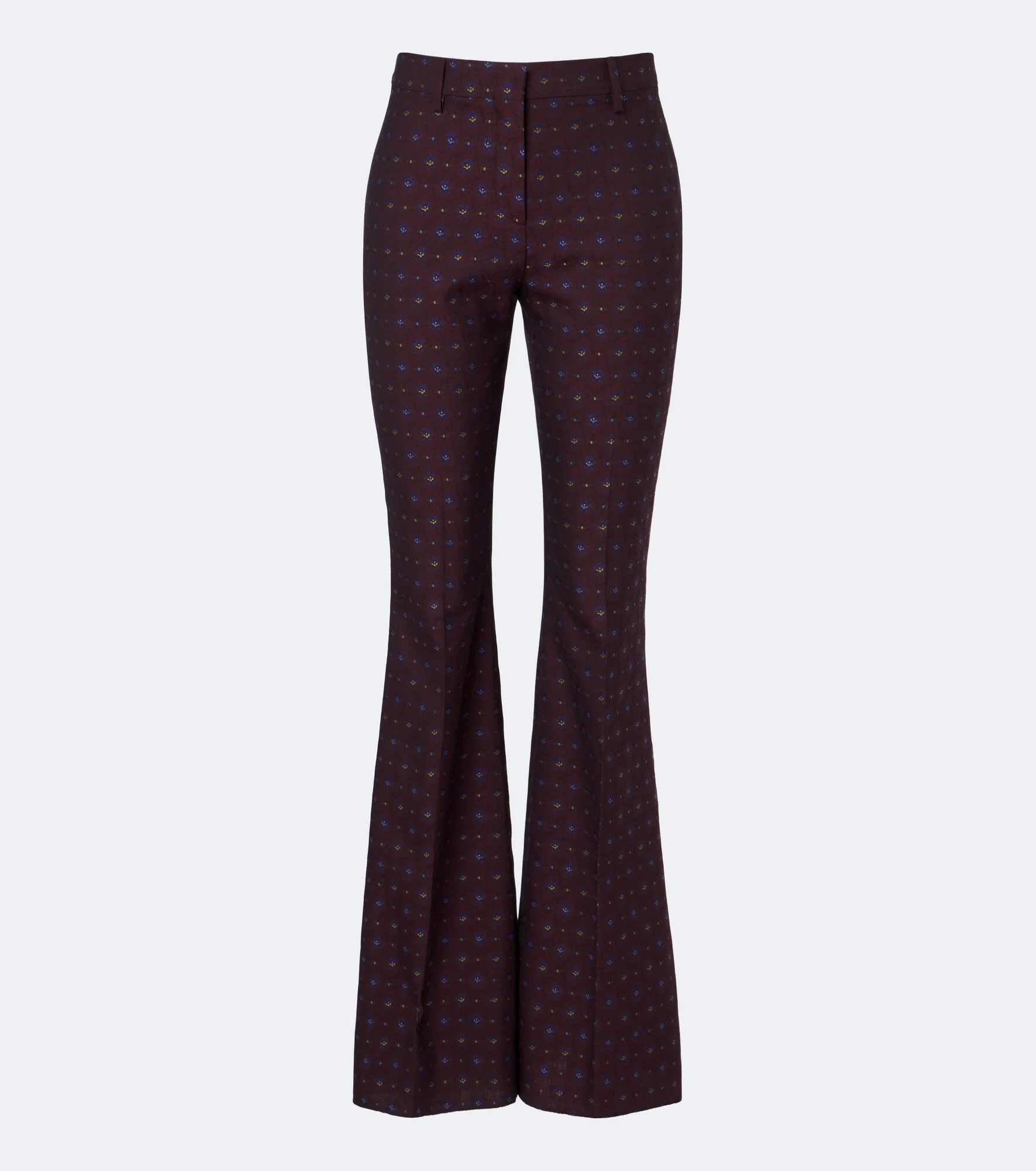 Floral jacquard wool and cotton flared pants - 1