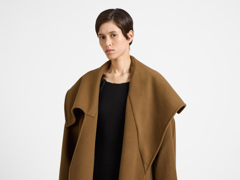 WOMENS LONGLINE WRAP FRONT COAT IN CUMIN 6
