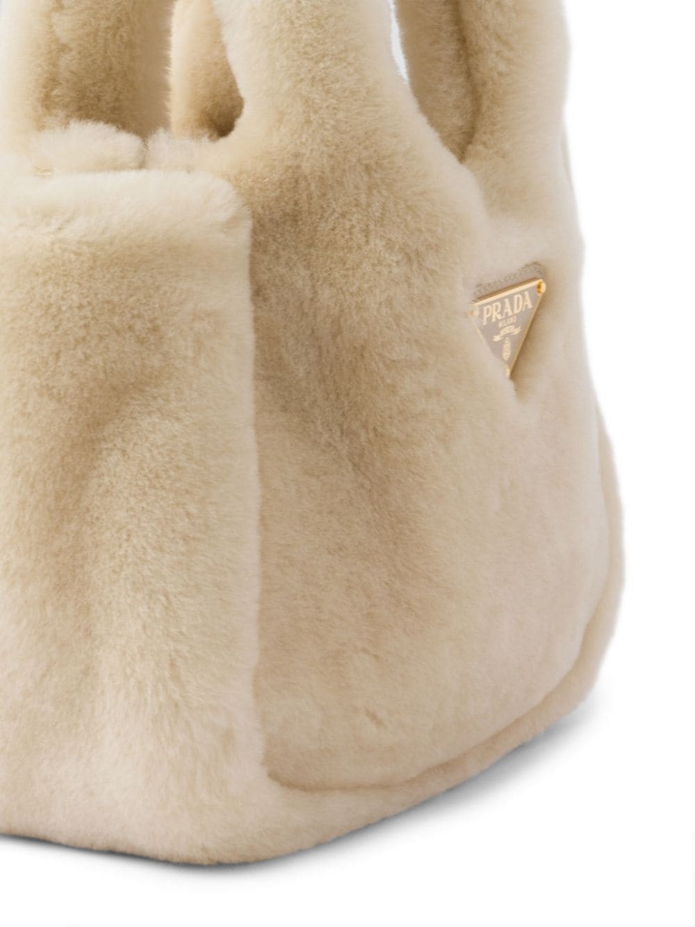 mini triangle-logo shearling tote bag - 3