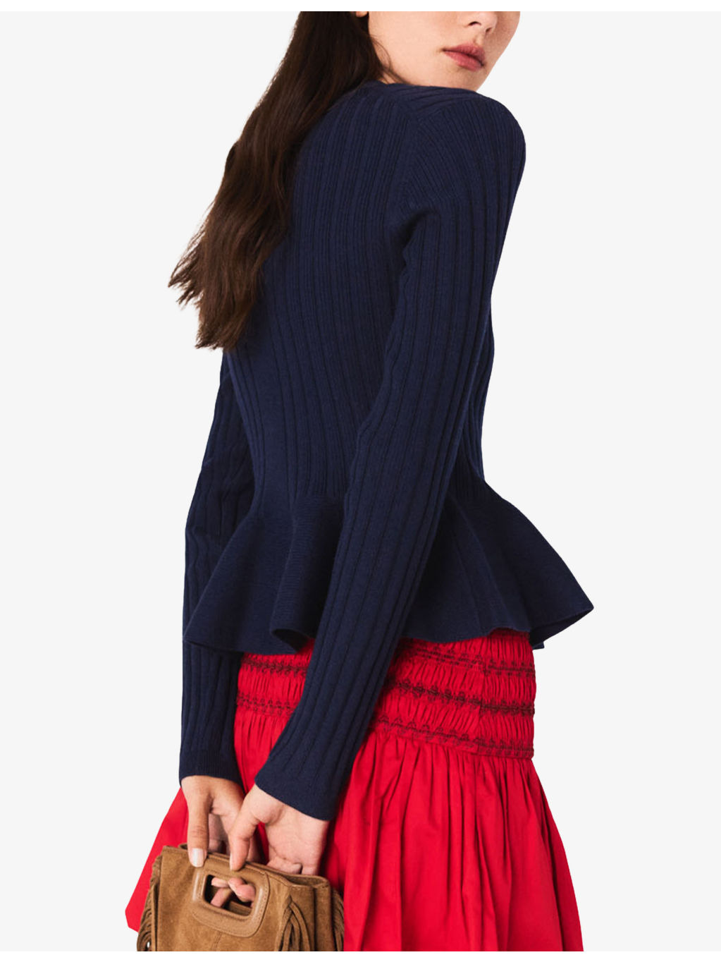 V-Neck Peplum-Waist Stretch-Knit Cardigan - 4