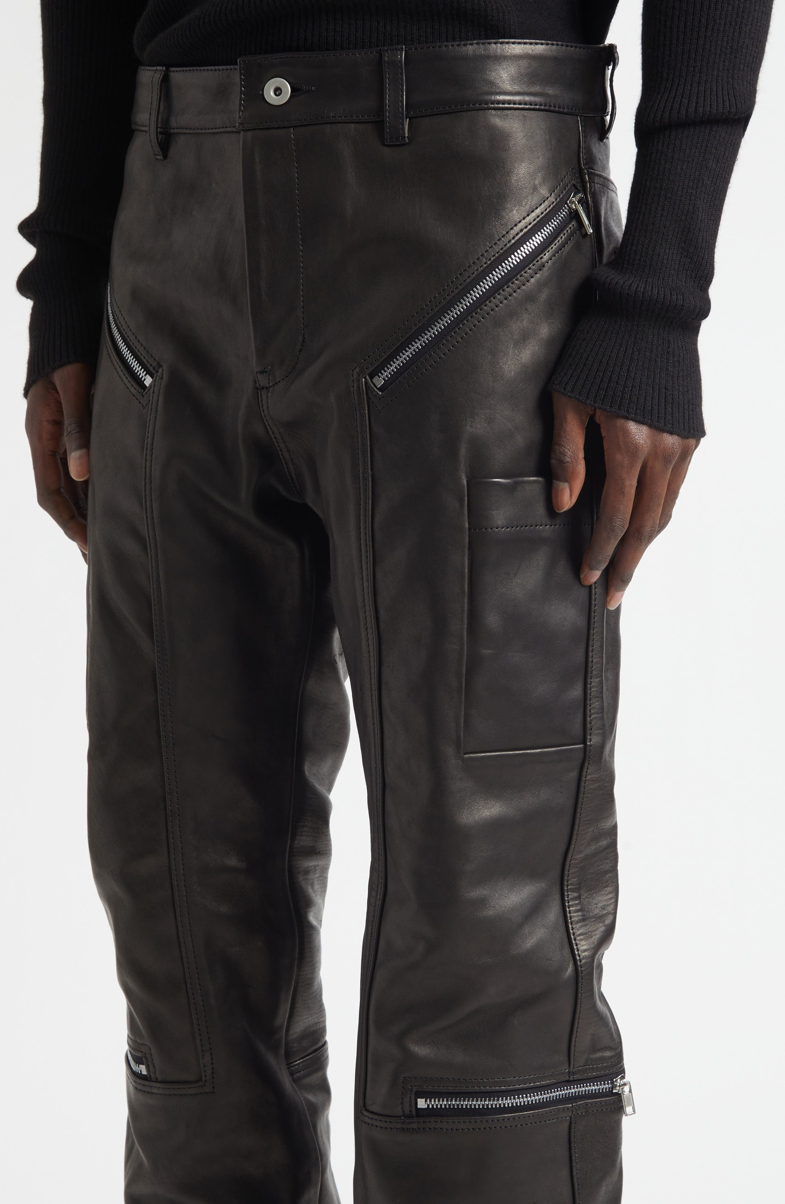 Rick Owens Concordians Headon Leather Jeans in Black at Nordstrom - 4