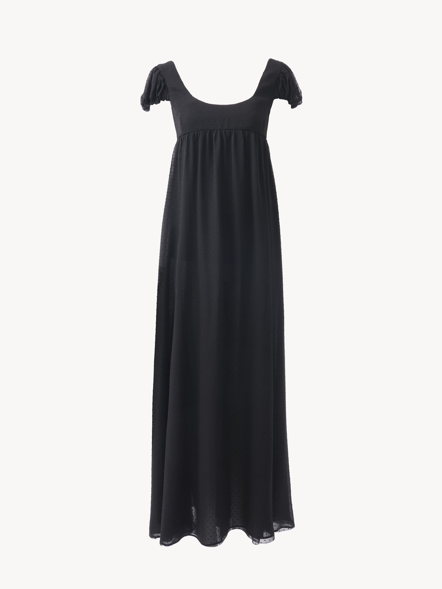 PUFF-SLEEVE LONG DRESS IN SILK PLUMETIS - 2