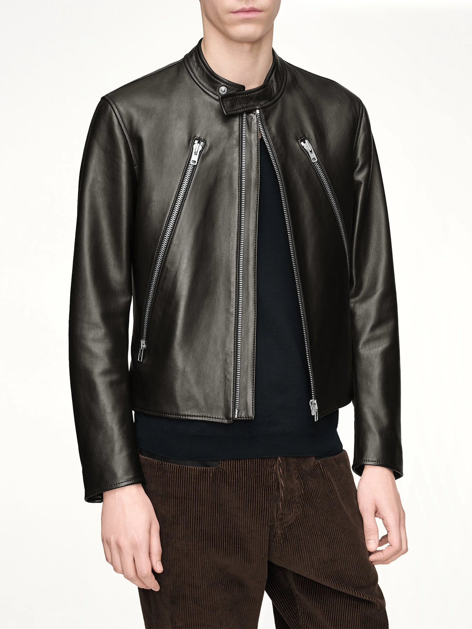 5-Zip Leather Jacket in Black - 1