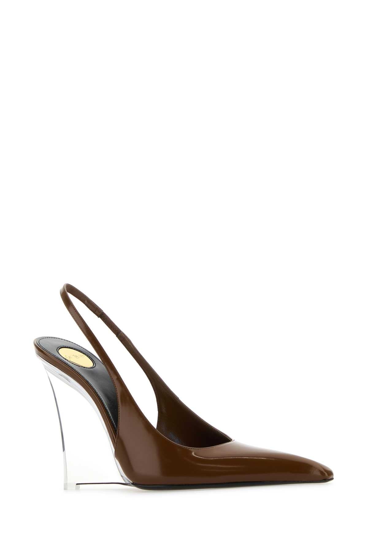 Saint Laurent Women Brown Leather Miller Wedges - 2