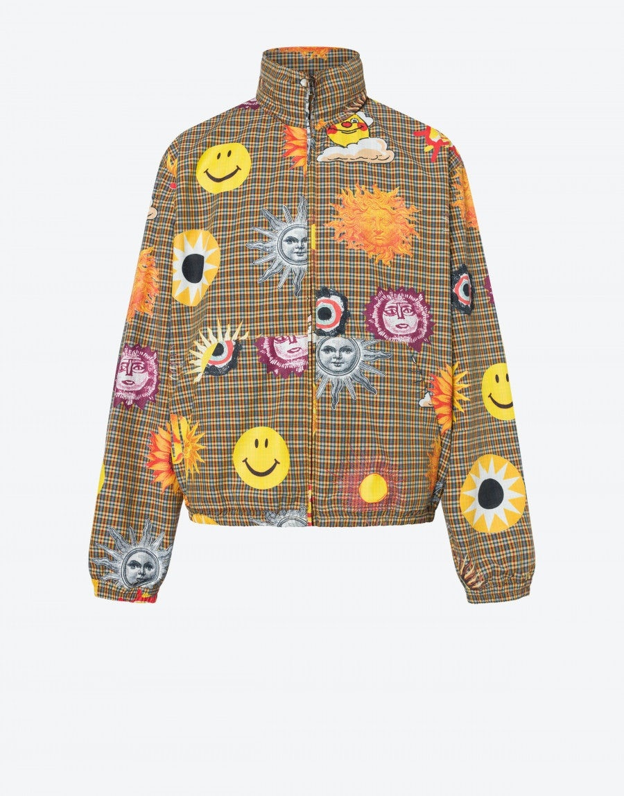 ALLOVER SUN SMILEY® PRINT CHECK COTTON WINDBREAKER - 1