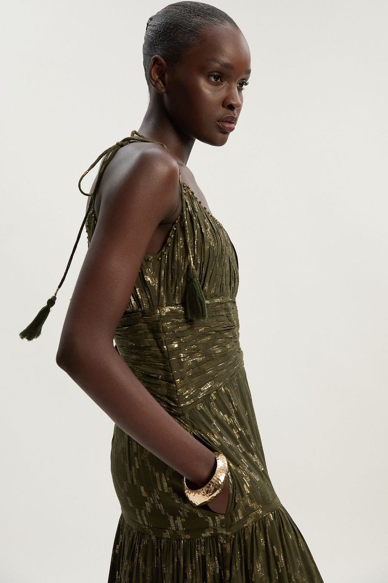 KAREN MILLEN Viscose Metallic Thread Strappy Woven Sun Dress outlook