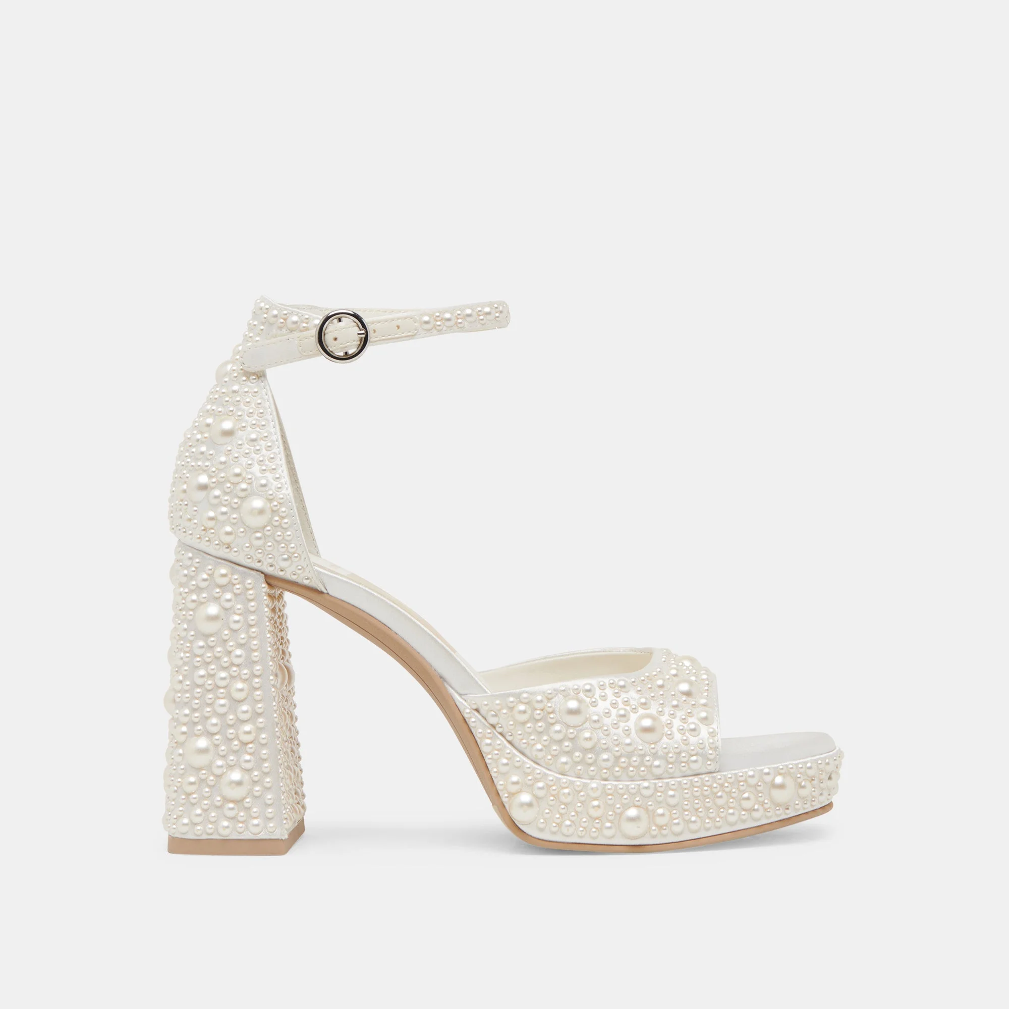 PANDRO PEARL HEELS TRUE WHITE SATIN - 1
