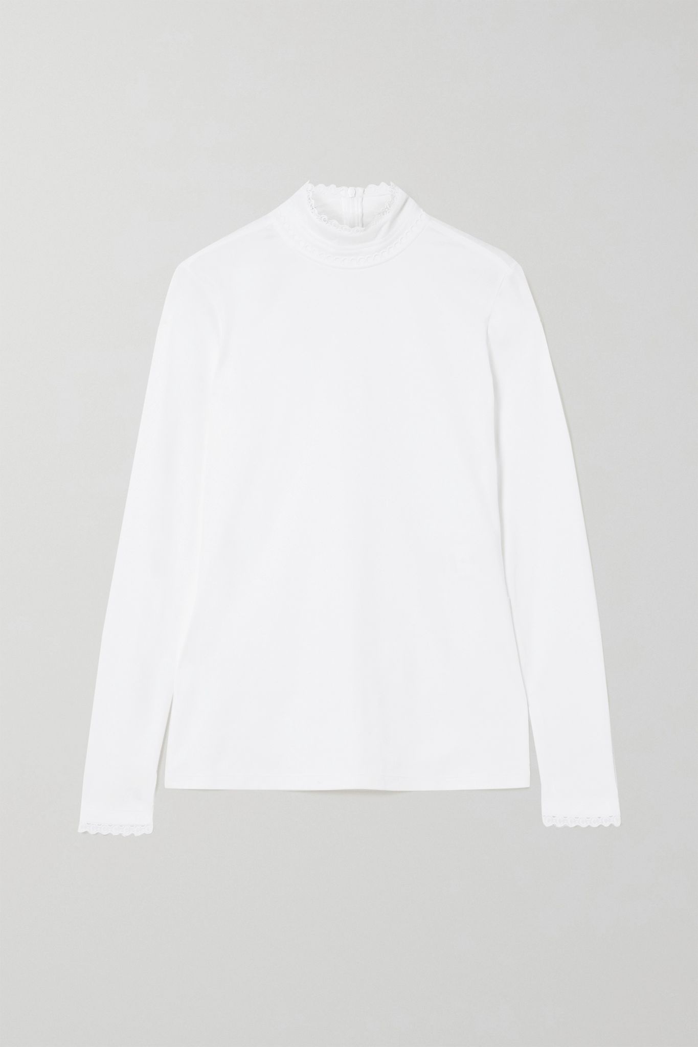 Lace-trimmed cotton-jersey turtleneck top - 1