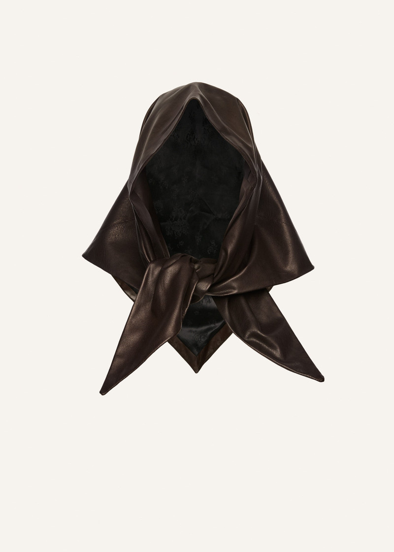 Leather tie scarf in brown 1
