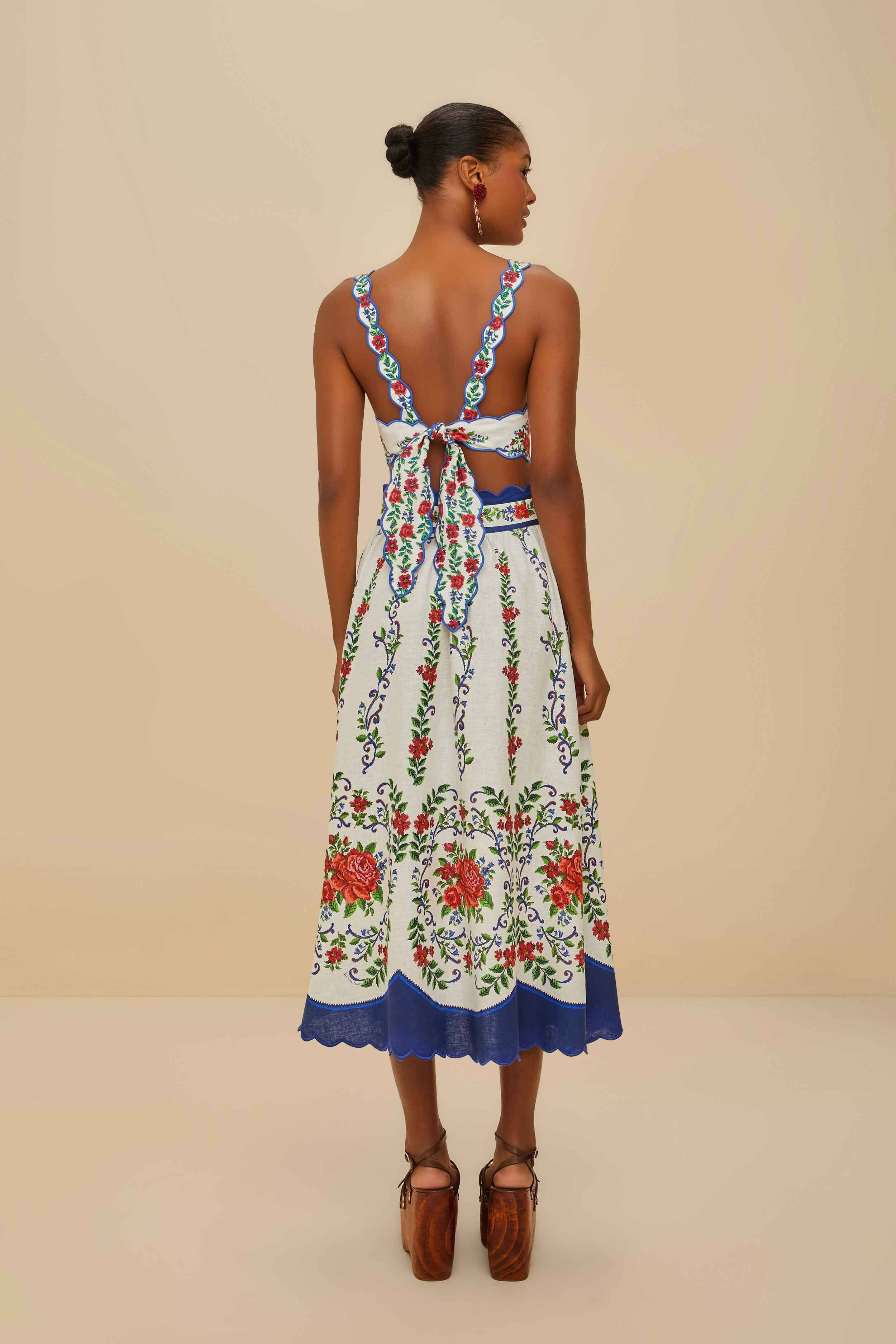 Off-White Flower Tapestry Lenzing™ Ecovero™ Euroflax™ Midi Skirt - 3